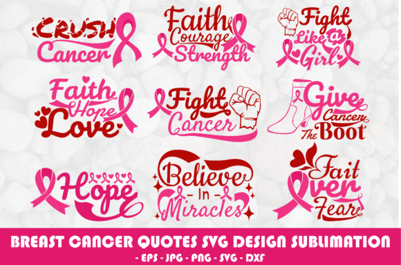 Breast Cancer Quote SVG Design Bundle for Crafts and Graphics