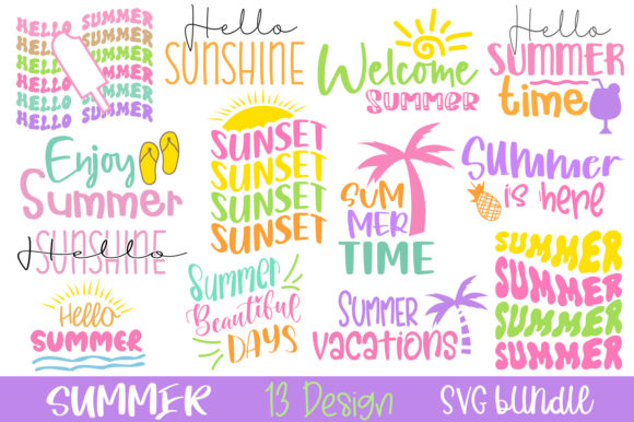 Summer Day Colorful Quote Svg Bundle for Graphics and Crafts